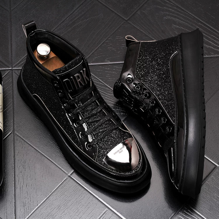 New Ankle Boots Gold Glitter Men's High-Top Casual Shoes Denim Boots Height Increase Martin Boots 1
