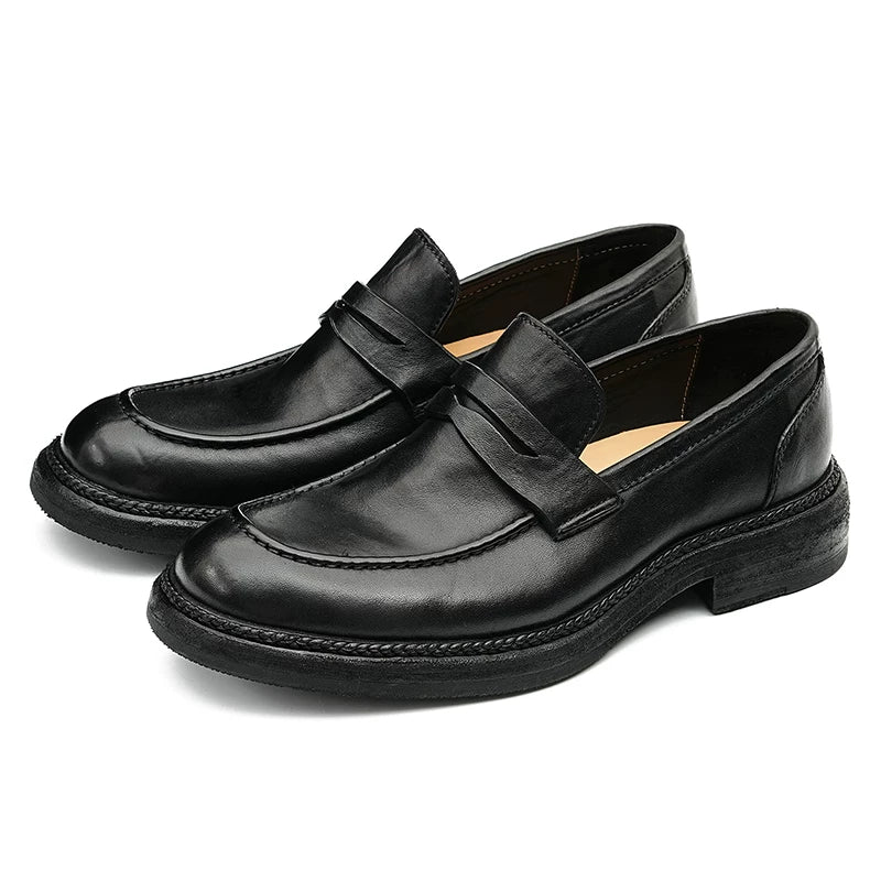 Men's Genuine Leather Loafers, Slip-On, British Style