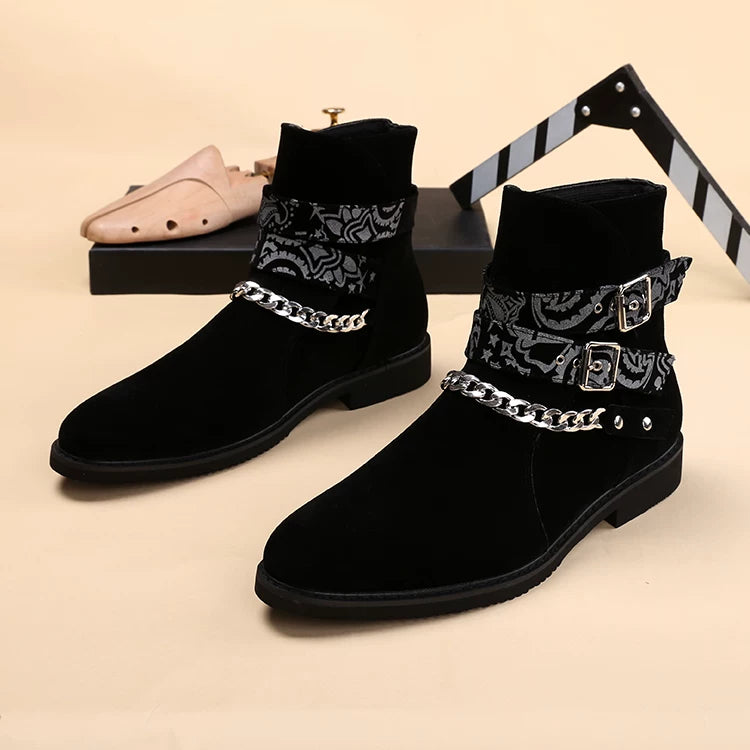 Men's Suede Martin Boots, Height Increasing, Pointed Toe