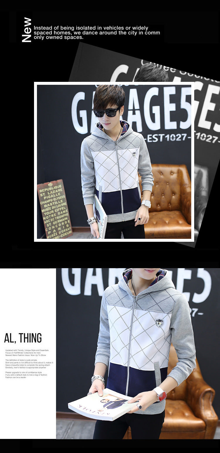 Cardigan sweater men's slim-fitting hooded zipper-packed teen casual top autumn new coat trend