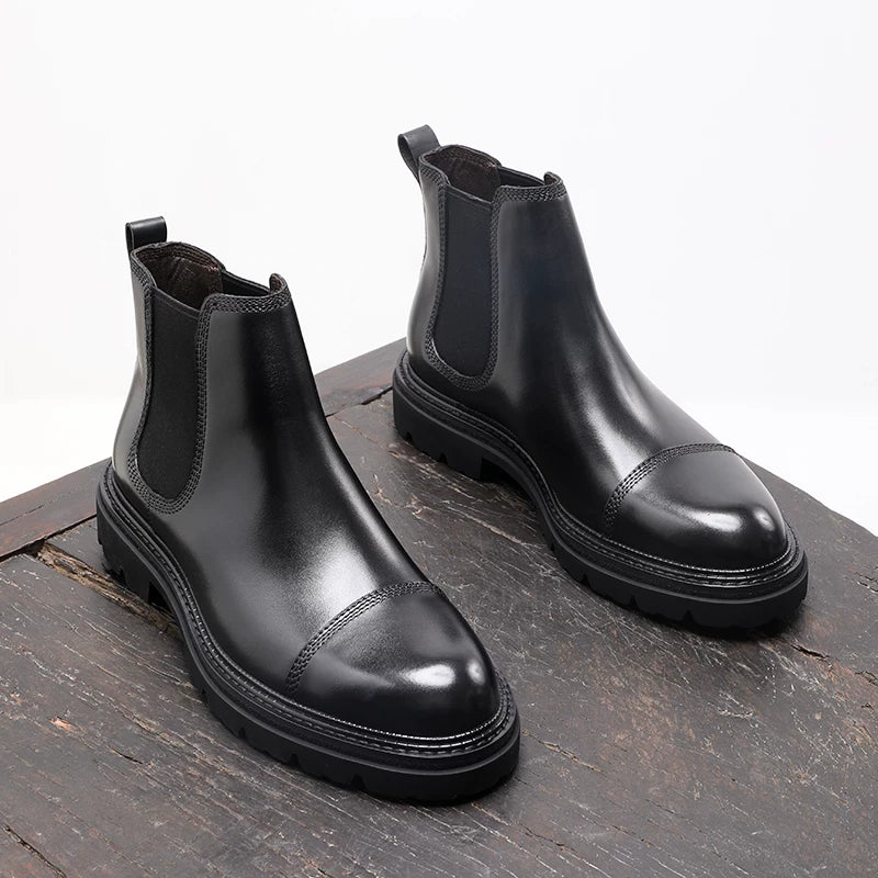 Men's Genuine Leather Chelsea Boots, Thick Sole, Handmade