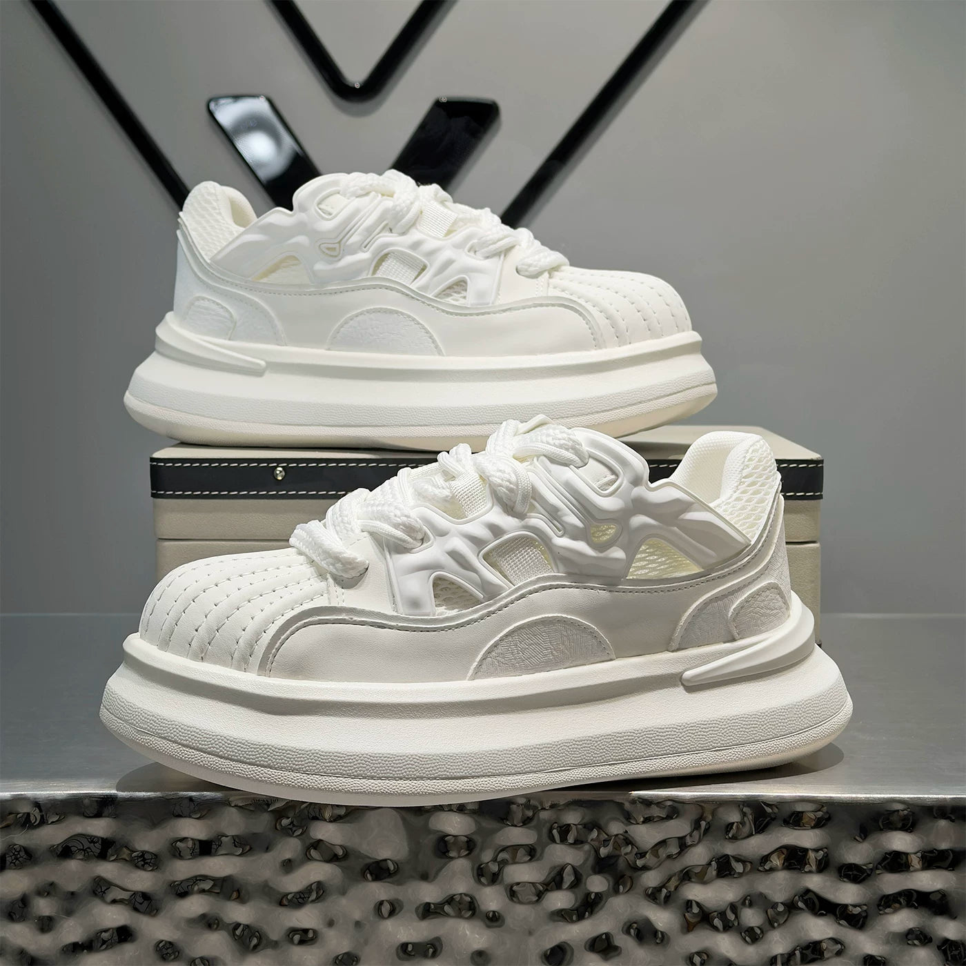 Men's Platform Height-Increasing Low-Top White Shell-Toe Mules Casual 2026 Summer New
