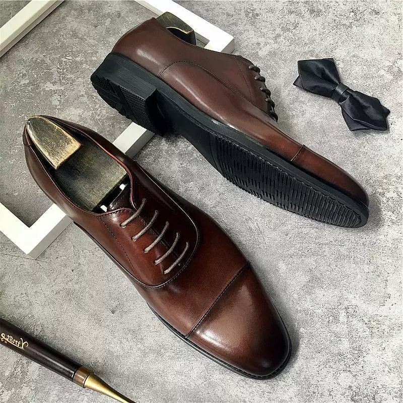 Men's Genuine Leather Derby Shoes, Handmade, Lace-Up