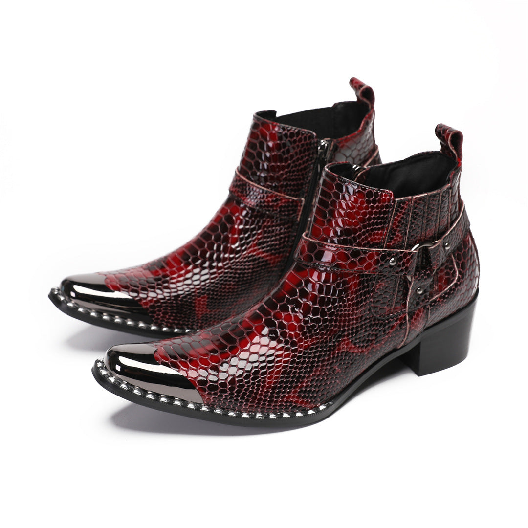 British square head leather shoes high-top suit formal men's leather boots business short boots handmade Chelsea boots men's glossy