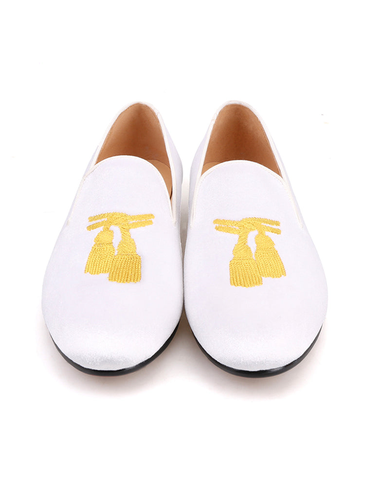 European and American style golden tassel embroidered handmade loafers for men breathable leather lining slip-on men's moccasin shoes