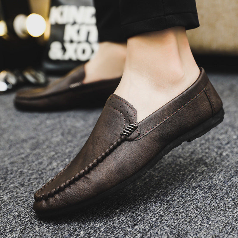 Breathable spirit guy casual Internet celebrity men's business soft leather men's shoes leather surface simple style love bean shoes fashion
