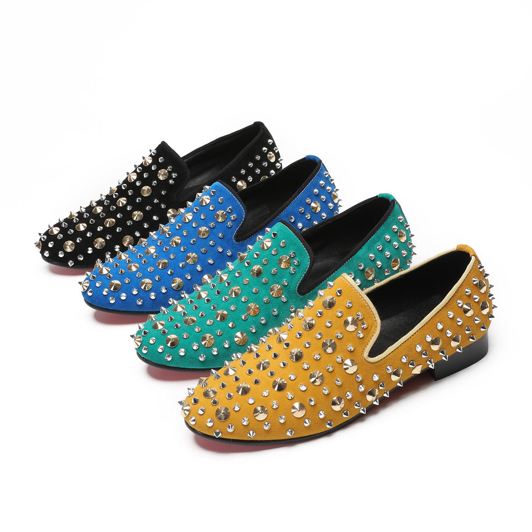 European Station Blue Sneakers Men's Quality Leather Shoes Rivet Platform Cowhide Fashion Casual Lace-Up Trendy Shoes Brand Shoes