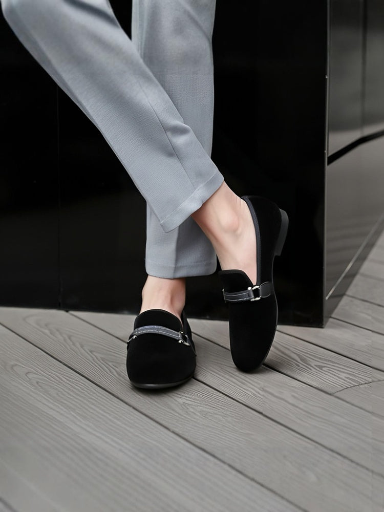 Big brand same style cloth chain buckle velvet men's shoes British style simple smoking shoes European version large size men's loafers