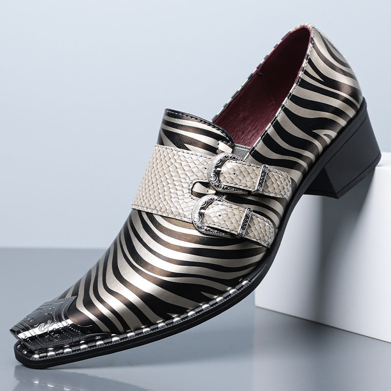 Amazon's best-selling cross-border zebra pattern iron toe double buckle leather shoes men's business 6