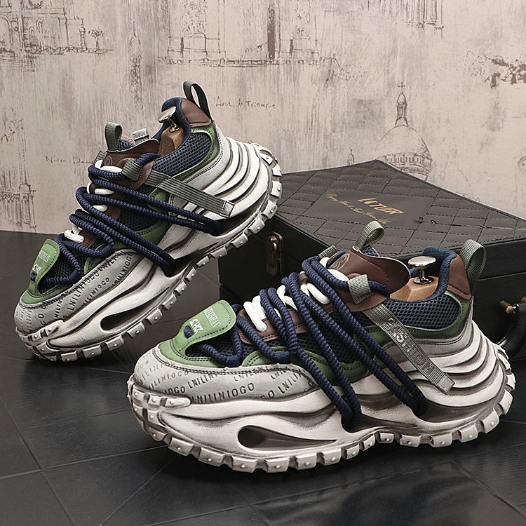 Men's 2026 New Height-Increasing Platform Breathable Lace-Up Retro Dad Shoes
