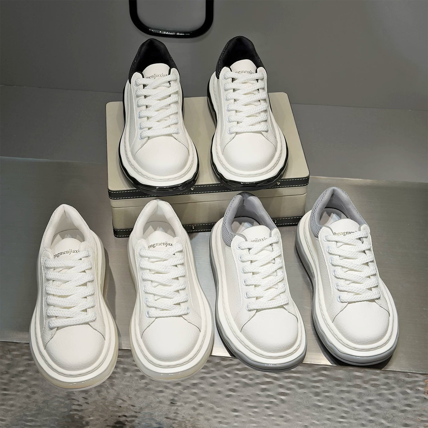 Men's Height-Increasing Platform Lace-Up Low-Top Minimalist White Sneakers Spring
