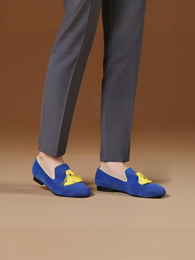 Multicolor suede leather new large tassel men's yuppie shoes European and American style one-leg smoking shoes classic slip-on loafers