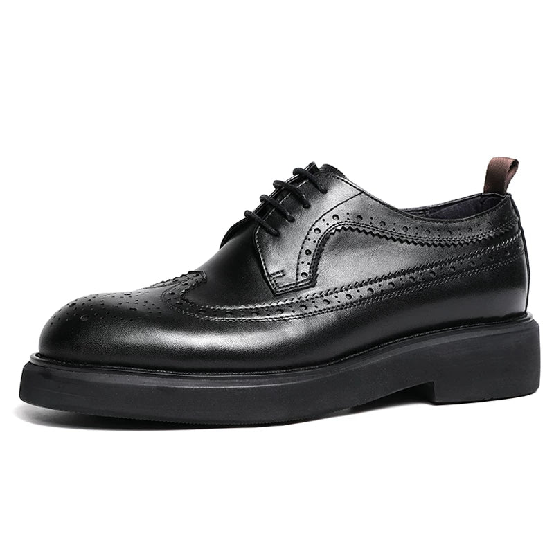 Men's Genuine Leather Derby Shoes, Height Increasing, Thick Sole