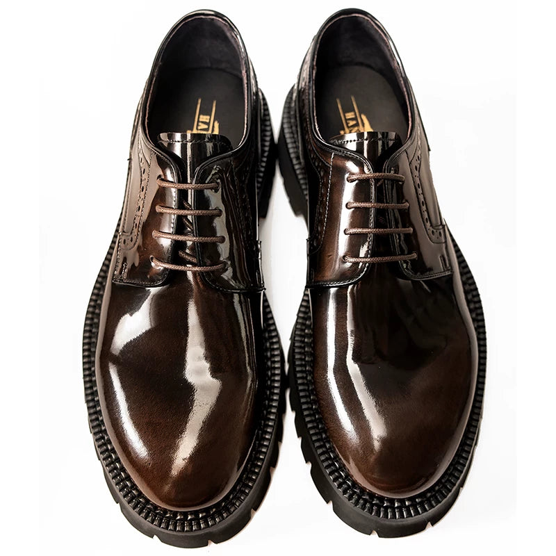 Men's Genuine Leather Derby Shoes, Height Increasing, Thick Sole