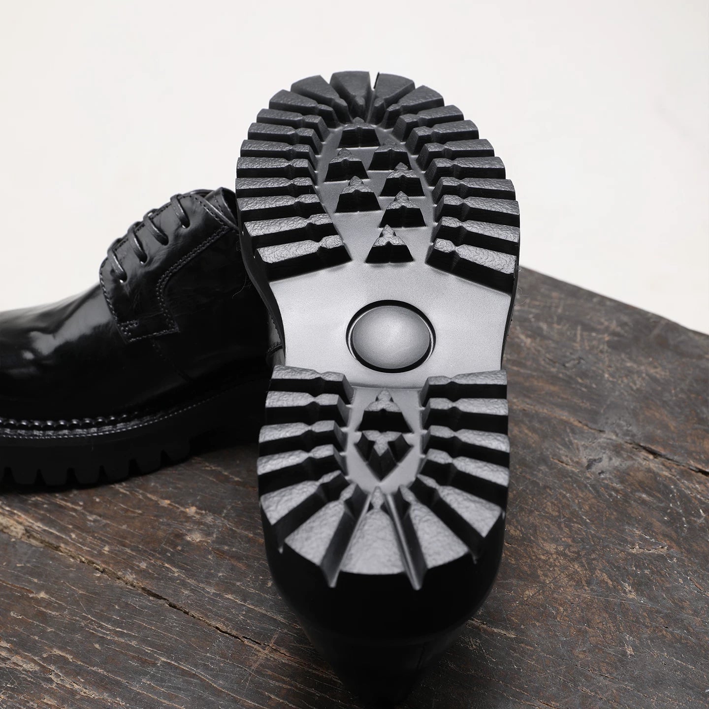 Men's Black Genuine Leather Derby Shoes, Height Increasing, Thick Sole