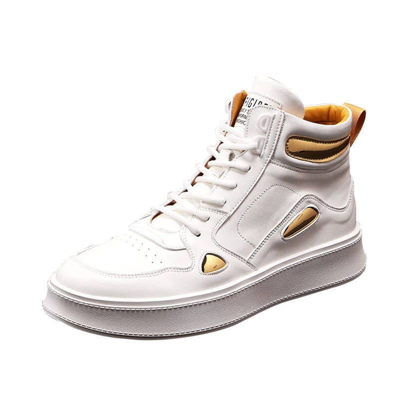 Men's Height-Increasing High-Top White Ankle Boots Casual New