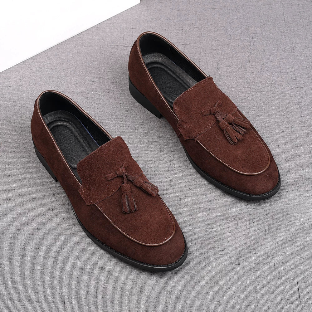 Men's Brown Genuine Leather Loafers, Suede, Slip-On