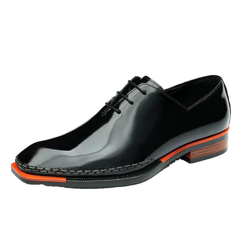 Men's Patent Leather Leather Shoes, Square Toe, Glossy