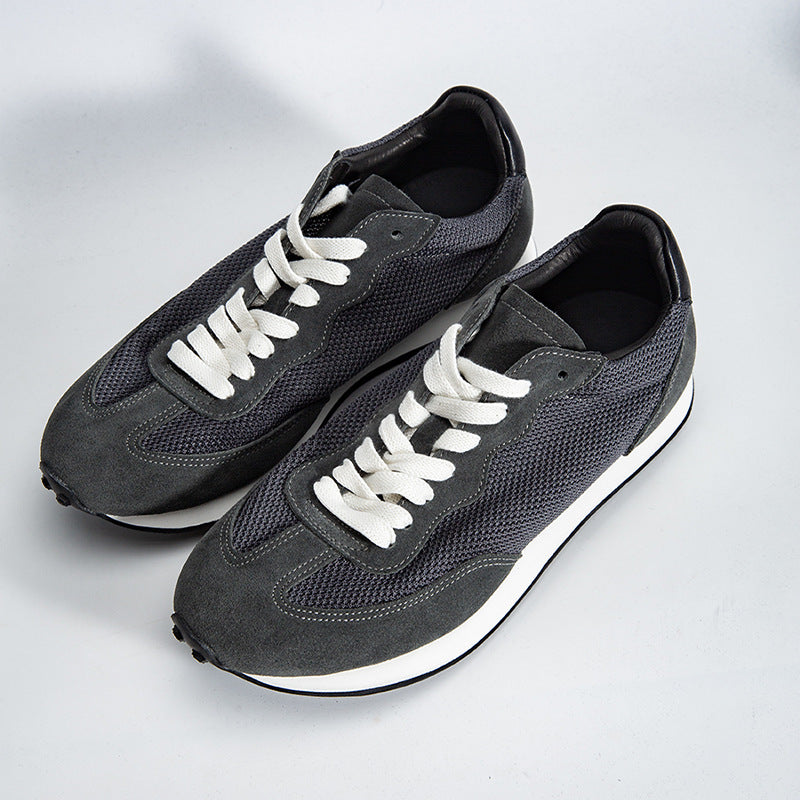 Gray feather argan shoes european station spring and summer new arrival soft breathable leather sports shoes handmade retrocasual board shoes