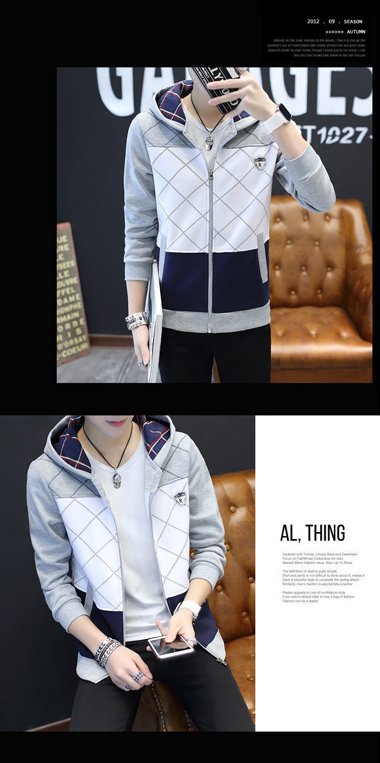 Cardigan sweater men's slim-fitting hooded zipper-packed teen casual top autumn new coat trend