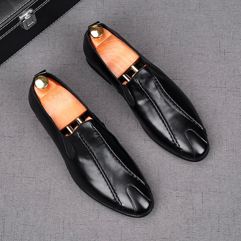 Men's White Leather Shoes, Breathable, Pointed Toe