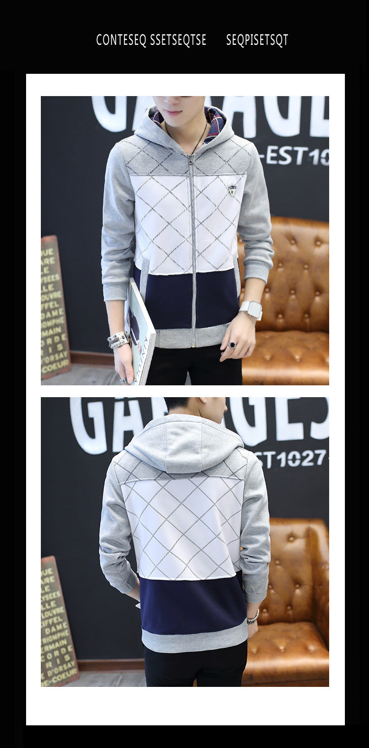 Cardigan sweater men's slim-fitting hooded zipper-packed teen casual top autumn new coat trend