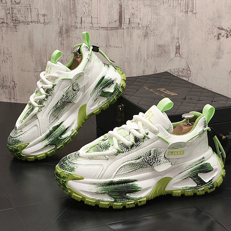 Men's 2026 New Platform Mesh Low-Top Graffiti Athletic Dad Shoes