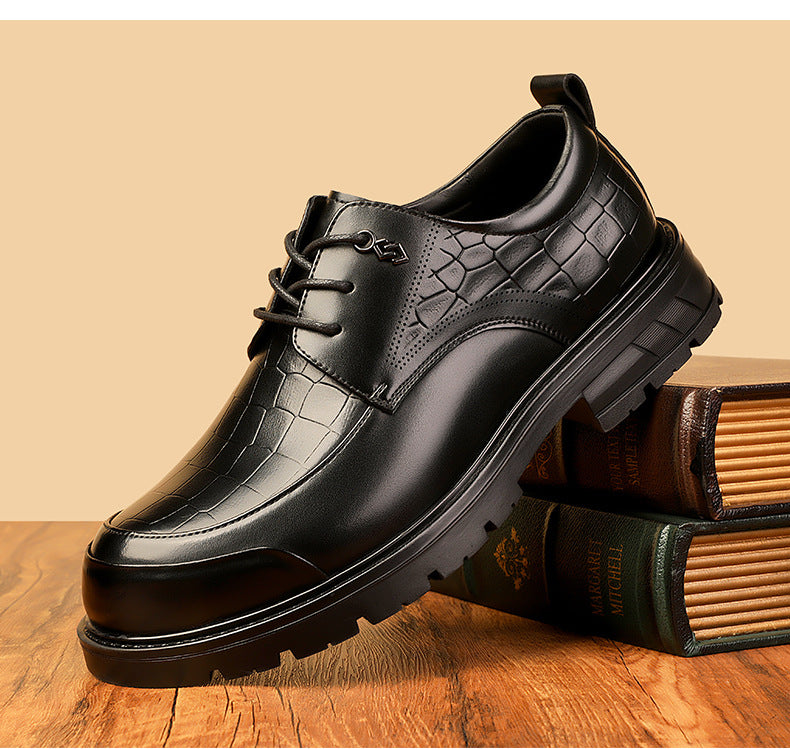 spring new men's business casual leather shoes - versatile lace-up round toe british style