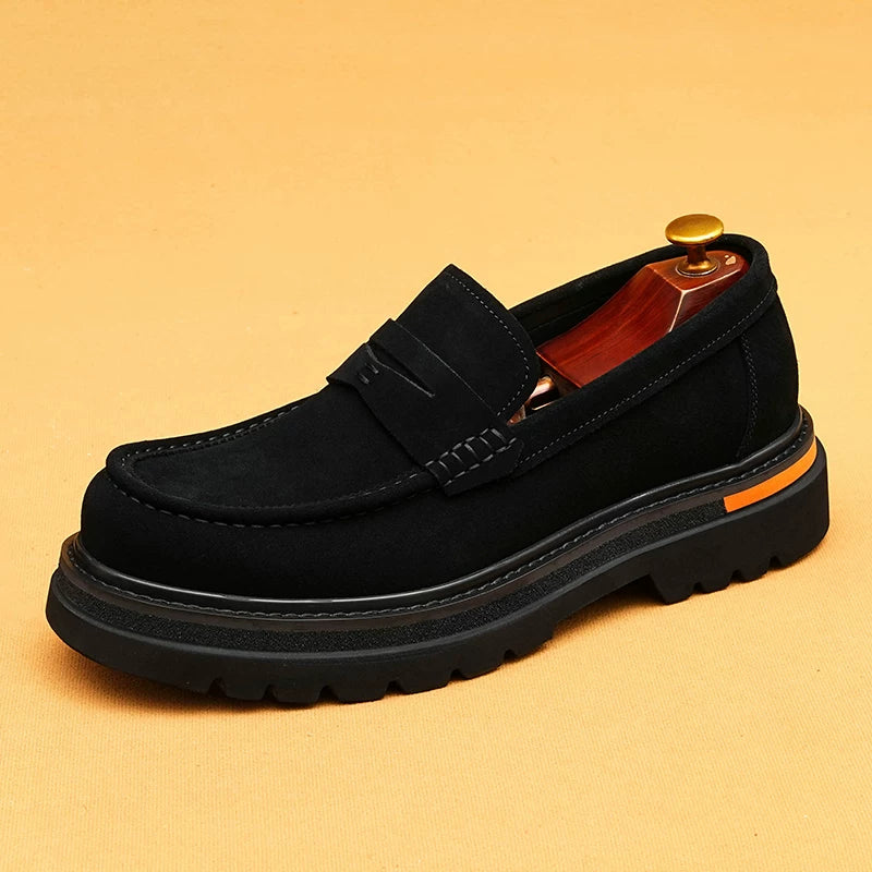 Men's Genuine Leather Loafers, Height Increasing, Thick Sole