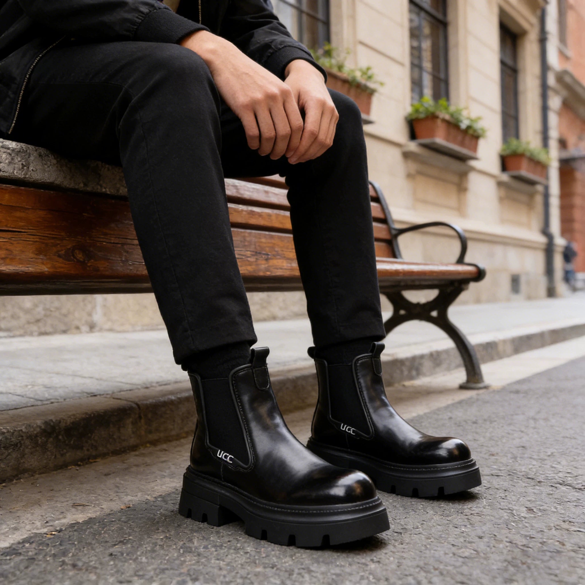 Men's Black Martin Boots, Height Increasing, Thick Sole