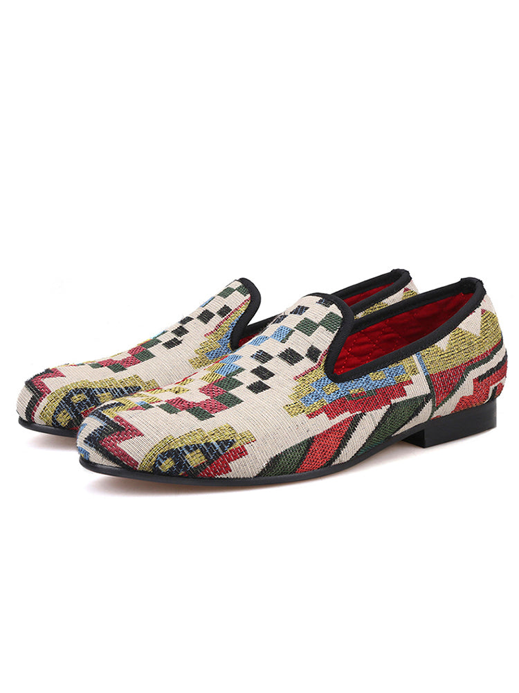 New autumn and winter plaid knitted men's shoes, trendy and fashionable European and American ethnic style loafers, men's lazy slip-on shoes