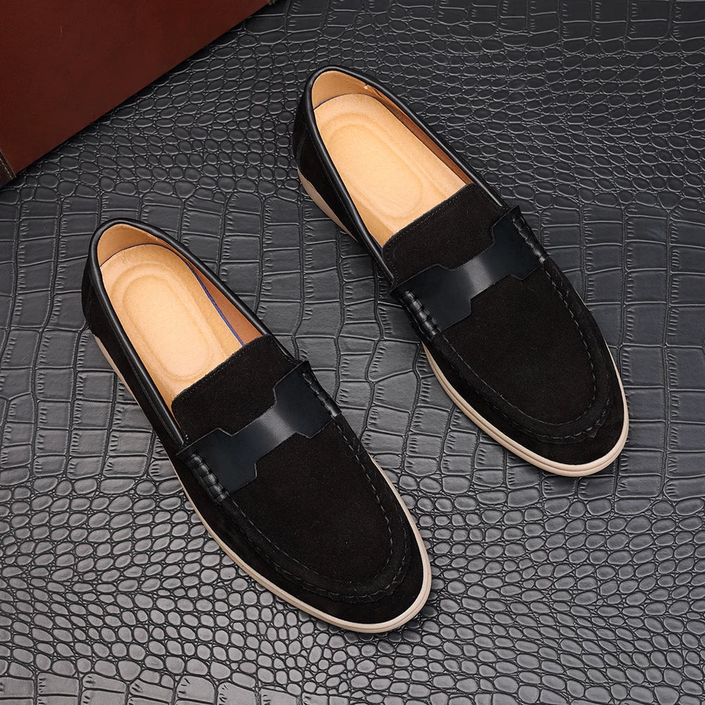 Men's Genuine Leather Loafers, Suede, Slip-On