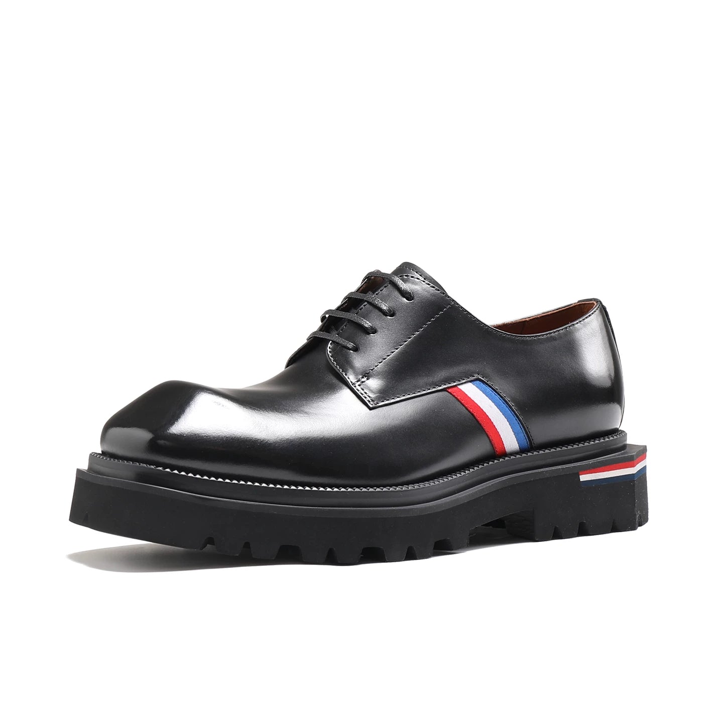 Men's Black Genuine Leather Derby Shoes, Height Increasing, Thick Sole