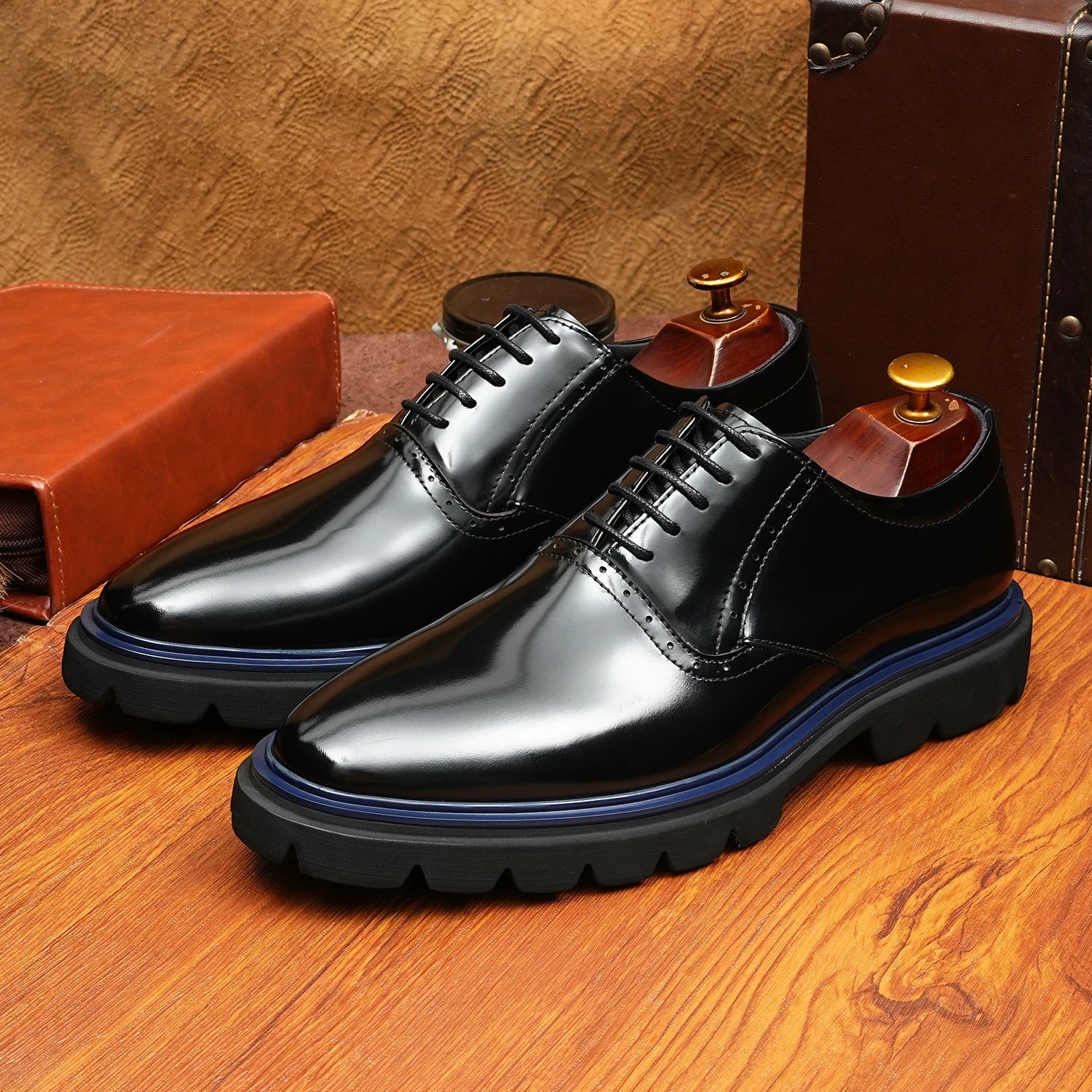 Men's Patent Leather Oxford Shoes, Glossy, British Style