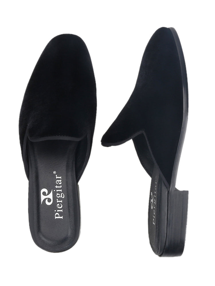 Imported velvet men's Baotou slippers European and American style men's Mule slippers genuine leather lining one-leg low-heeled slippers