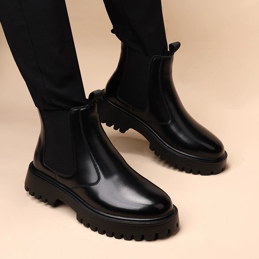 Men's Brown Martin Boots, Height Increasing, Thick Sole