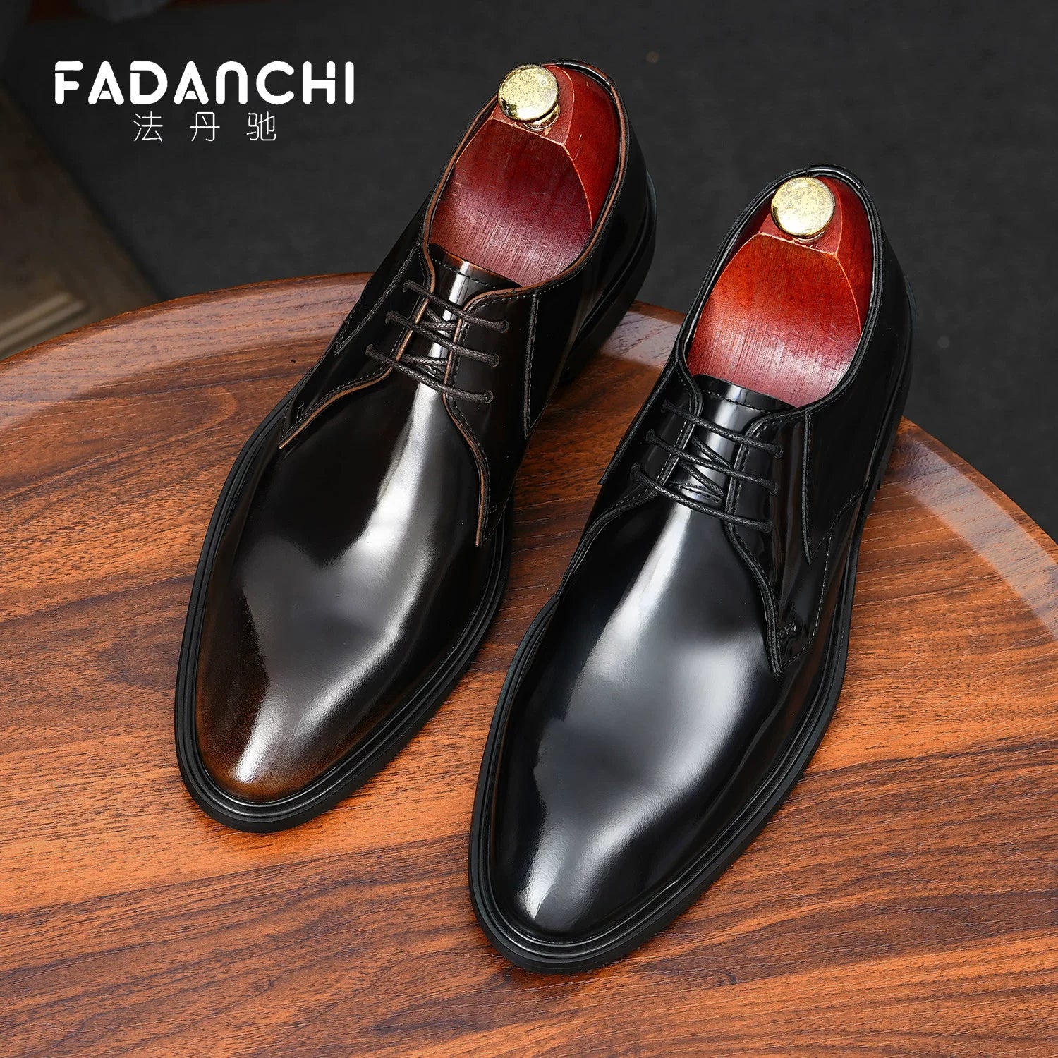 Men's Genuine Leather Derby Shoes, Glossy, Business