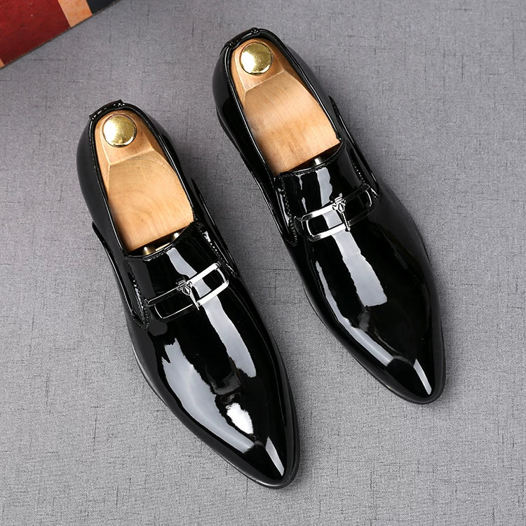 Men's Patent Leather Loafers, Height Increasing, Pointed Toe