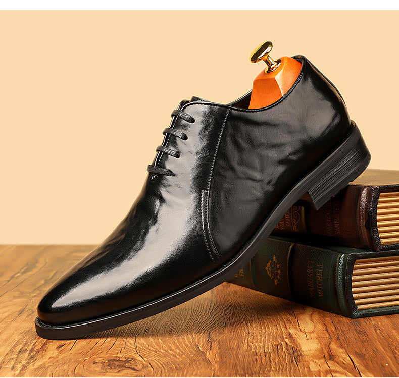 2026 new men's leather dress shoes - lace-up business casual leather shoes - pointed toe british