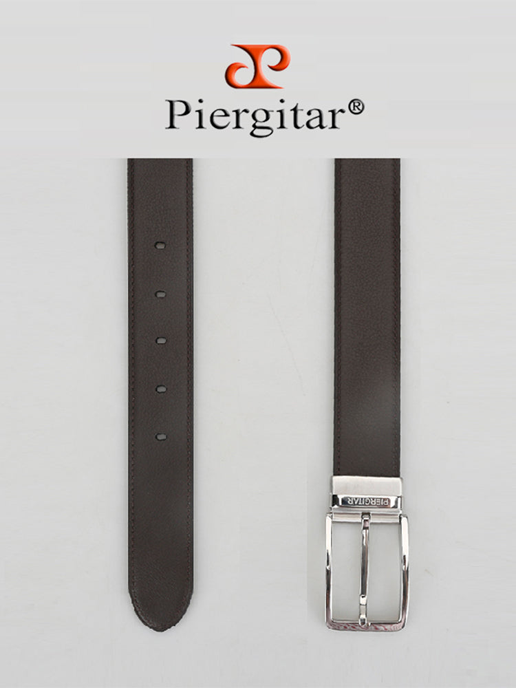 European and American elegant style dark brown grained cowhide men's belt gold and silver stainless steel pin buckle simple casual belt