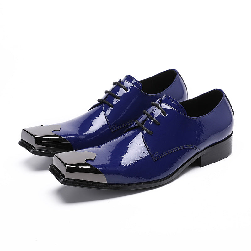 Men's leather shoes square toe British style Oxford Derby shoes casual three-joint business formal wear men's groom's wedding shoes