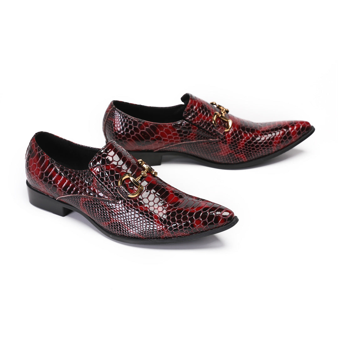 Brand pointed leather shoes men's cowhide British style Korean version of tide business leisure youth one foot red foot cover man