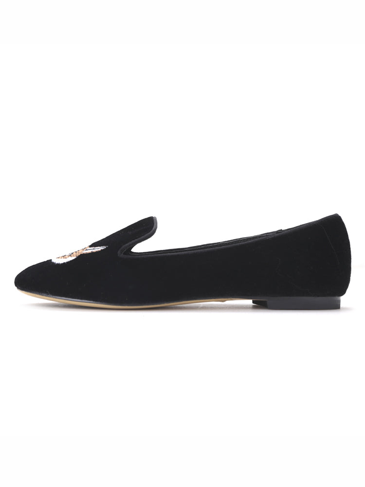 Velvet fox embroidered women's shoes European and American trend flat loafers British fashion comfortable velvet shoes