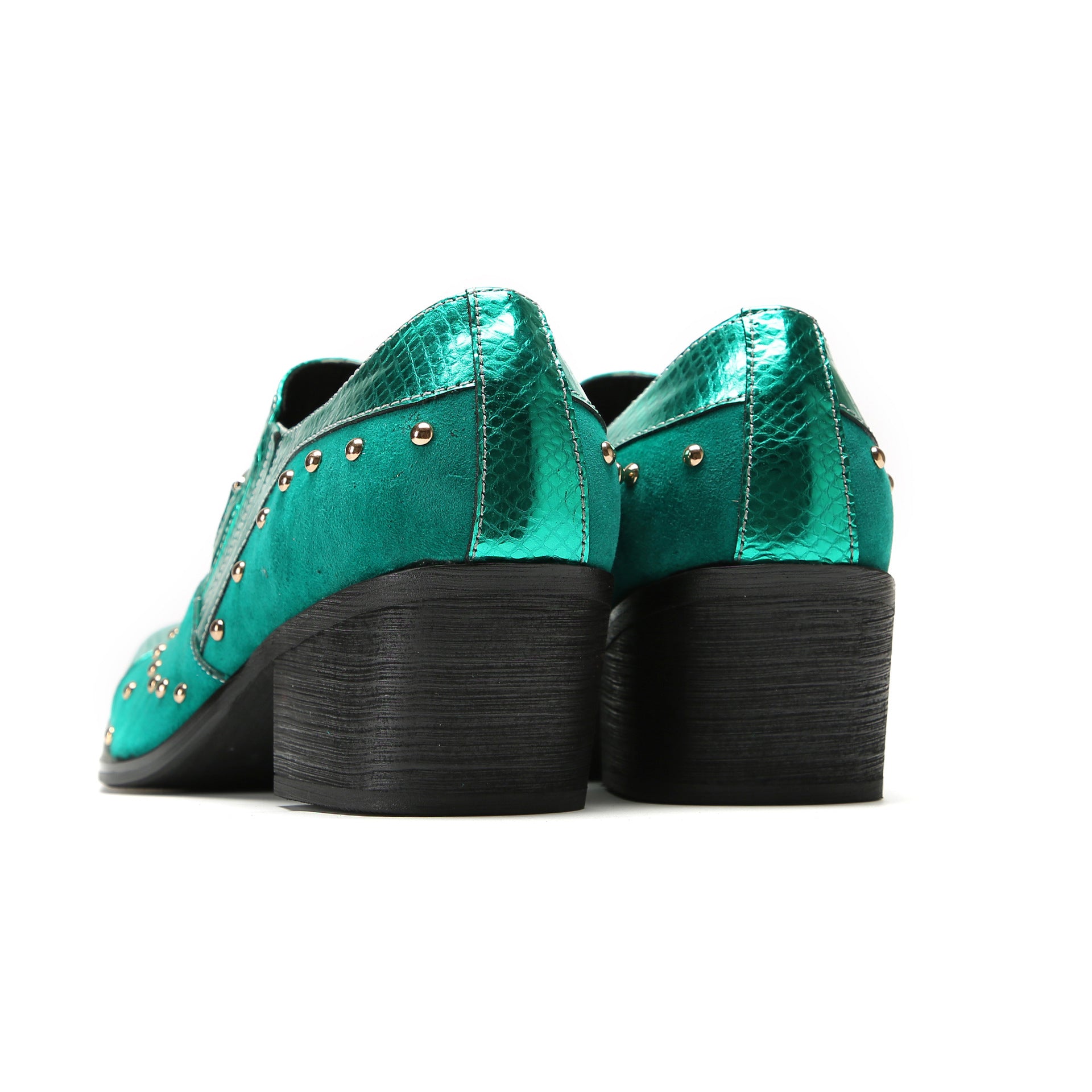 European Station 2023 Autumn New Business Leather Shoes Men's Shoes Square Toe Rivets Derby Shoes Thick Sole Formal Green Shoes Trendy Shoes