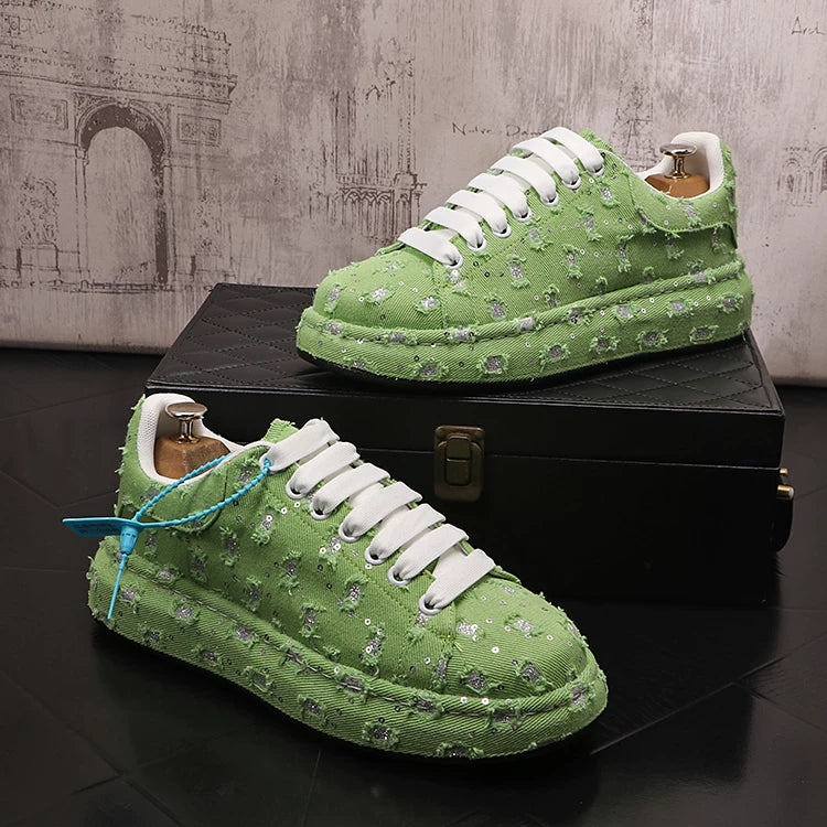 Men's Breathable Canvas Korean-Style Round-Toe Skate Sneakers Athletic Casual