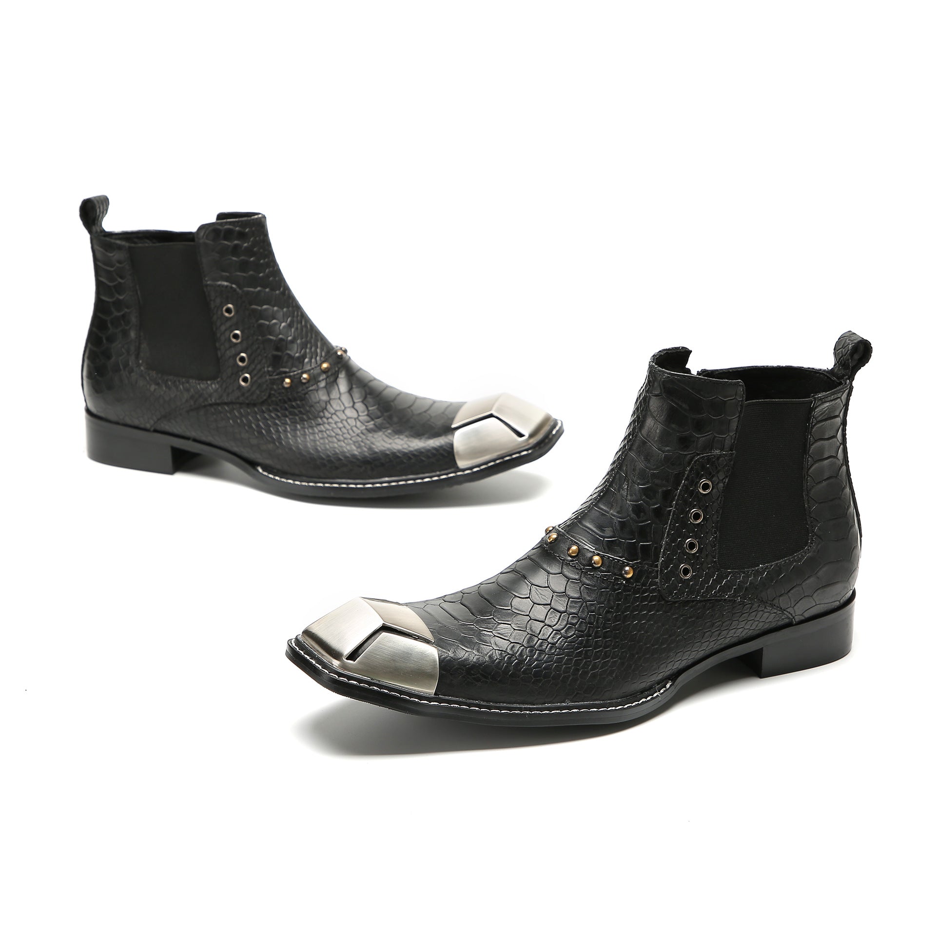 Foreign trade cowhide round-toe Chelsea boots for men, British brogue carved short boots, trendy high-top shoes, commuter fashion leather boots