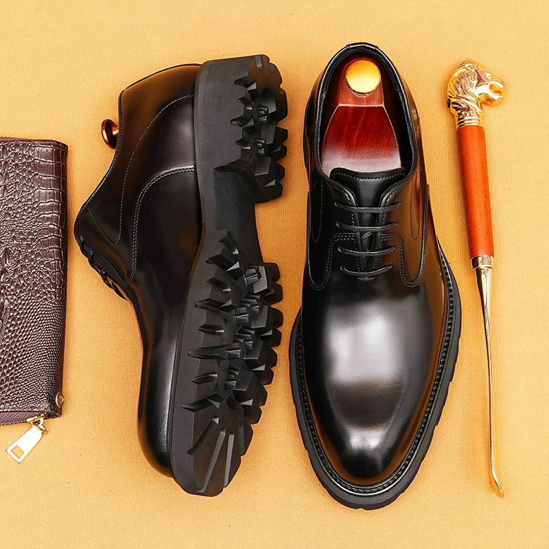 Men's Genuine Leather Oxford Shoes, Height Increasing, Thick Sole