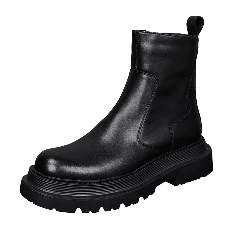 Men's Genuine Leather Martin Boots, Height Increasing, Thick Sole