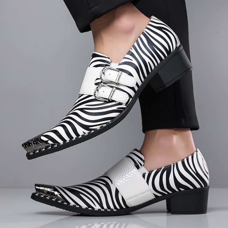 Amazon's best-selling cross-border zebra pattern iron toe double buckle leather shoes men's business 3