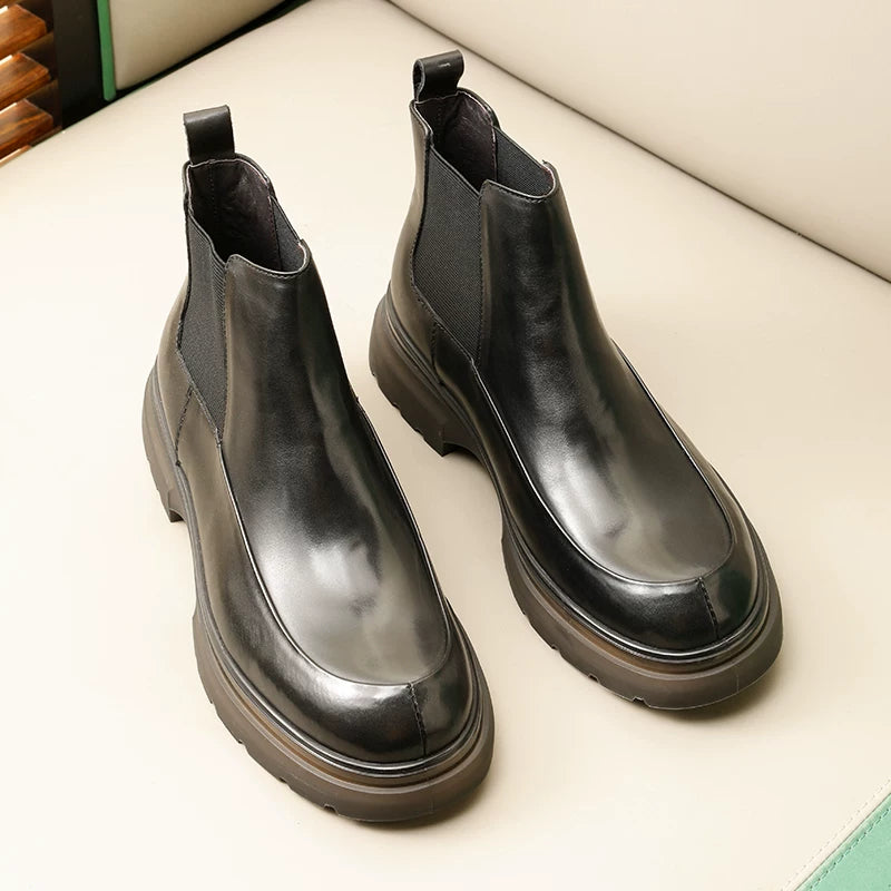 Men's Genuine Leather Chelsea Boots, Thick Sole, British Style